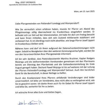 Information des apostolischen Administrators Mag. Grünwidl